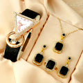Parure Bijoux Élégance – Montre Triangle Strass, Bracelet/Collier, Boucles d'Oreilles & Bague – Coffret Cadeau Inclus