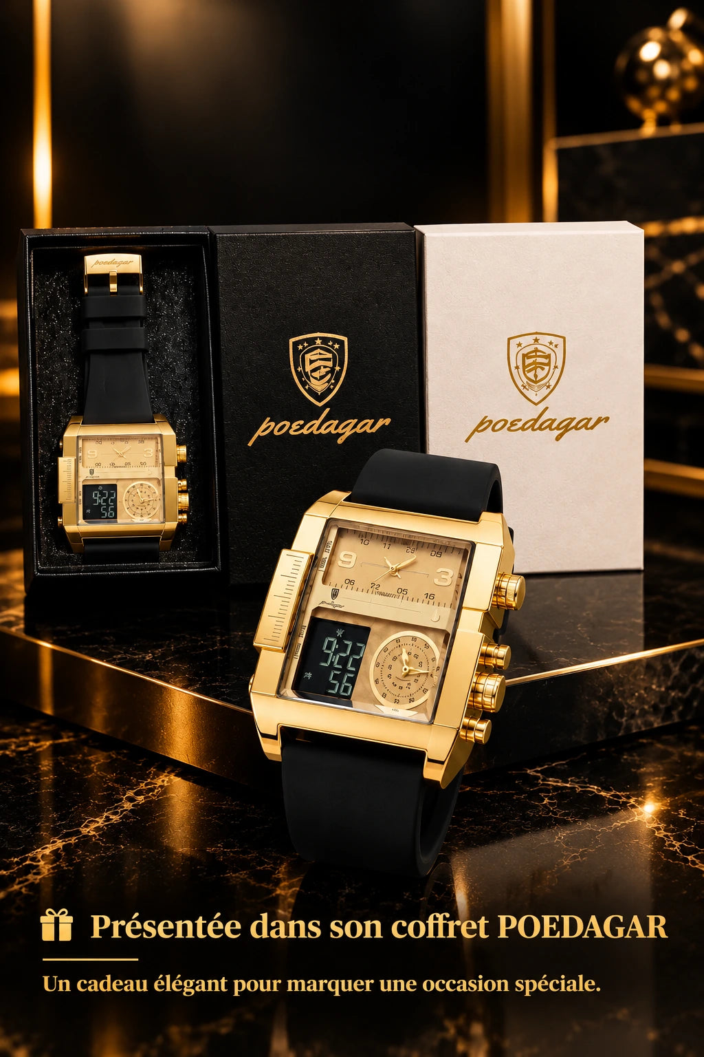 👑 POEDAGAR IMPERIAL GOLD X™ - Montre Homme Digitale au Design Luxe (+Coffret Poedagar inclus 🎁)