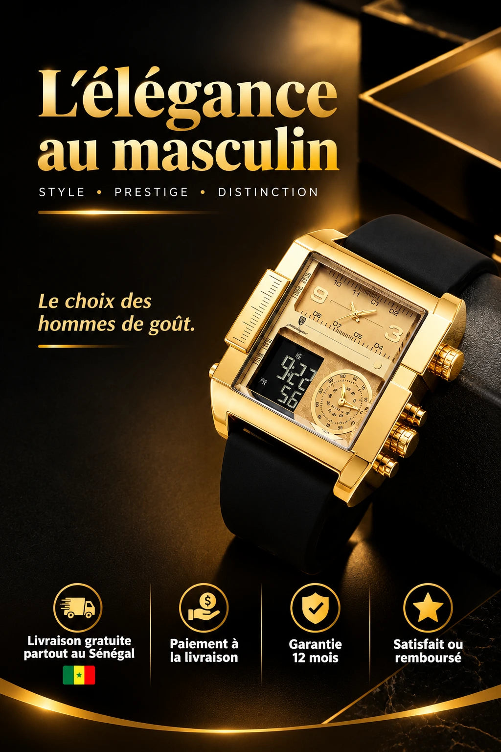 👑 POEDAGAR IMPERIAL GOLD X™ - Montre Homme Digitale au Design Luxe (+Coffret Poedagar inclus 🎁)